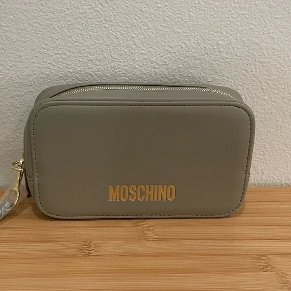 Moschino Beige Taupe Airline Amenities Pouch with Gold Logo - Picture 1 of 3